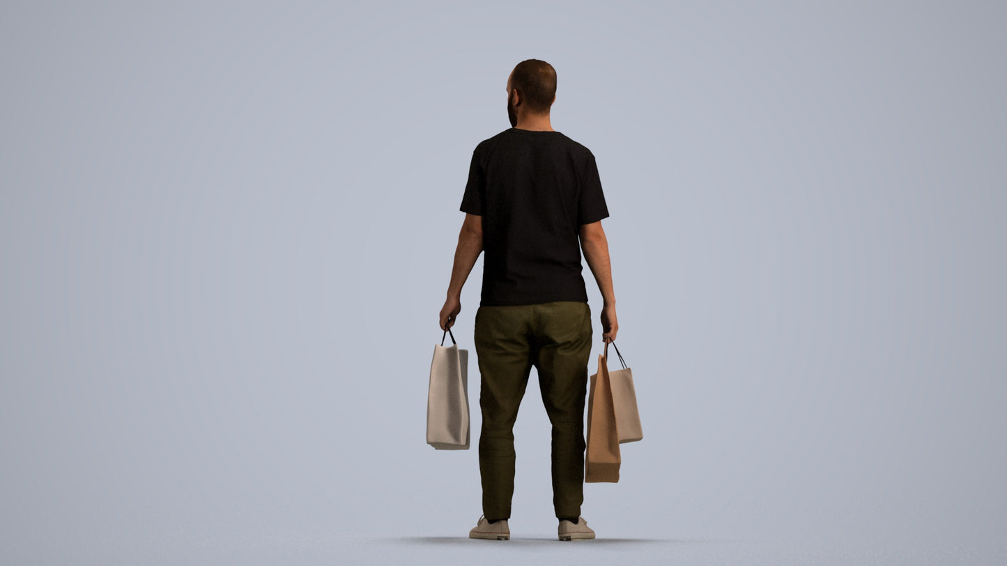 3D people model man casual shopping, scanned human for 3ds Max rendering, front view render