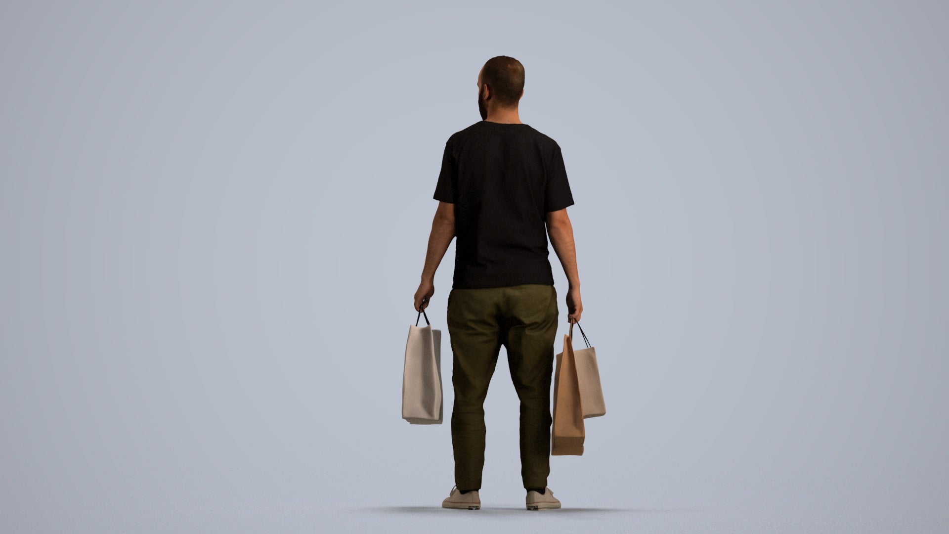 3D people model man casual shopping, scanned human for 3ds Max rendering, front view render