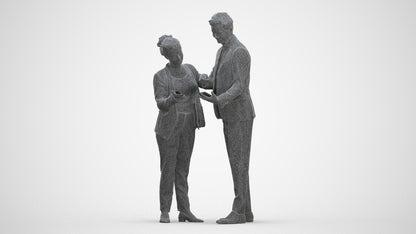 3D human model woman business, photogrammetry scanned person for archviz, three-quarter front view render