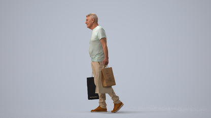 photogrammetry 3D senior man casual shopping, realistic human model archviz FBX, three-quarter view render