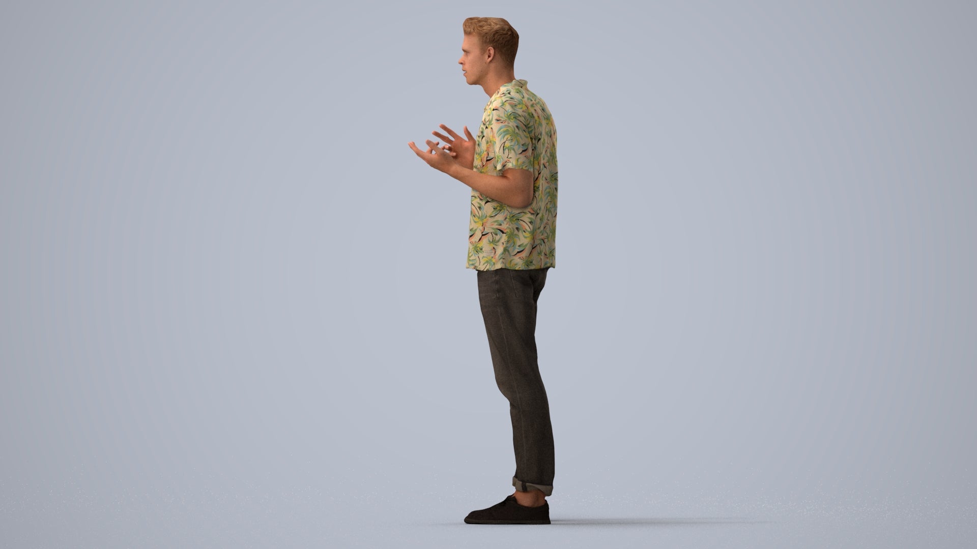 3D people model man casual standing, scanned human for 3ds Max rendering, three-quarter view render