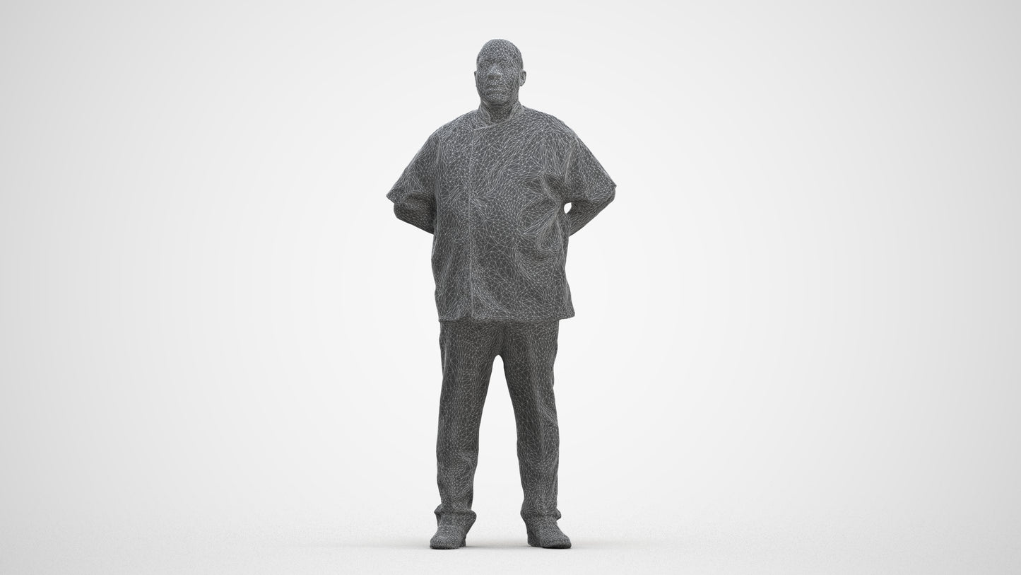 realistic 3D human man hospitality, archviz people FBX OBJ for Blender, three-quarter front view render