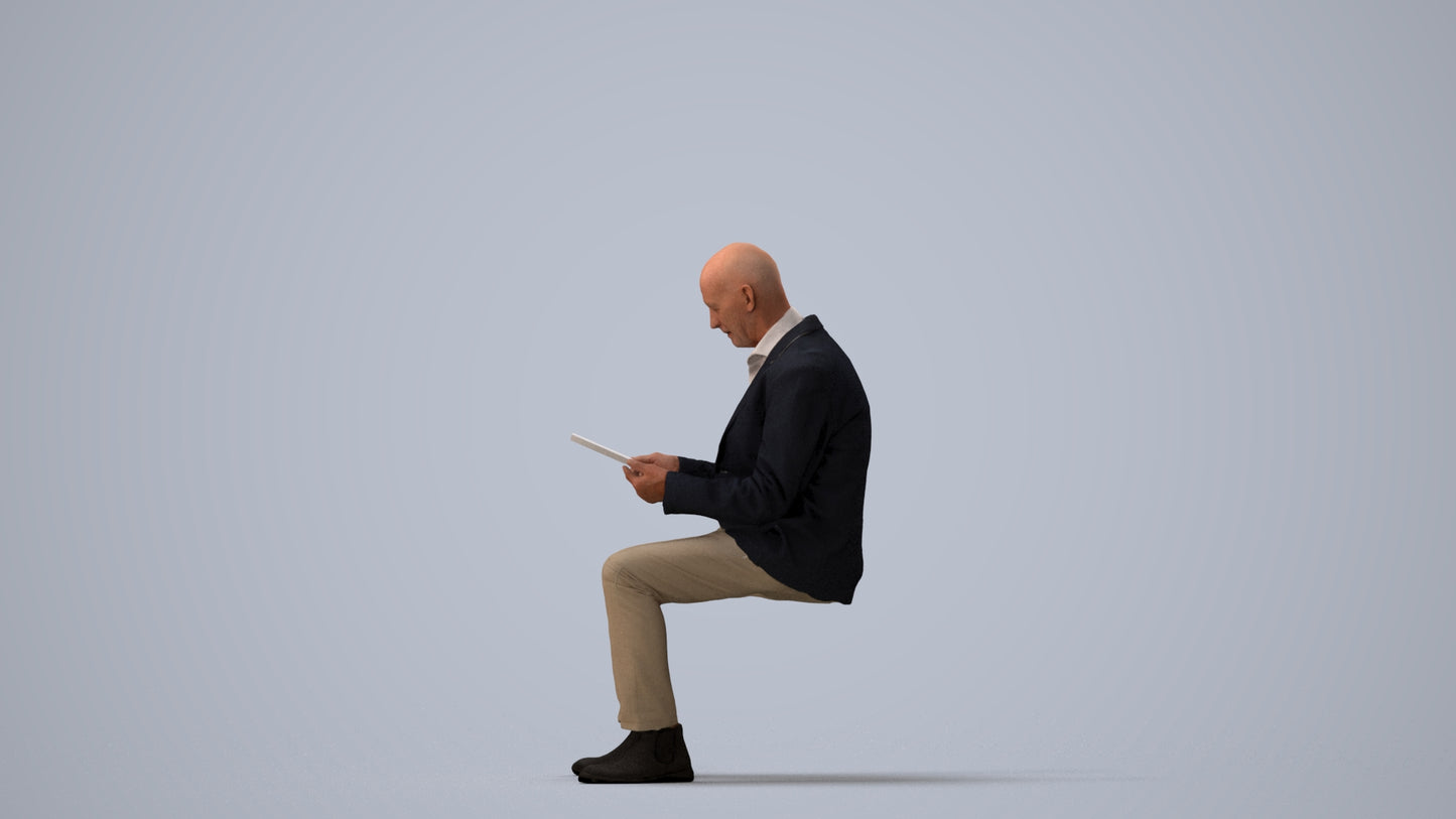 realistic 3D people senior man business, render-ready for V-Ray and Corona, FBX OBJ, three-quarter view render