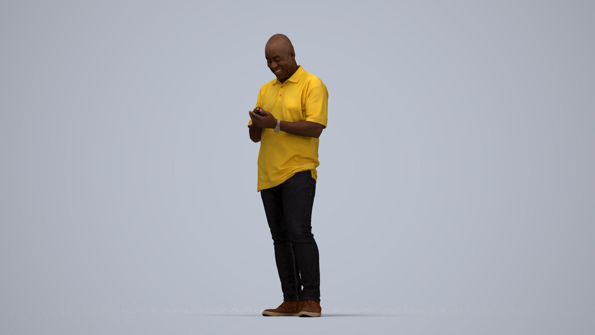 3D human model man casual standing, photogrammetry scanned person for archviz, top-down view render