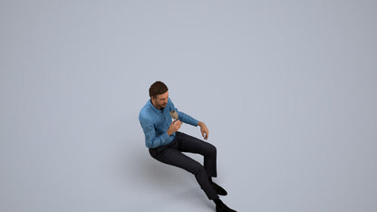 3D human model man business sitting, photogrammetry scanned person for archviz, back view render
