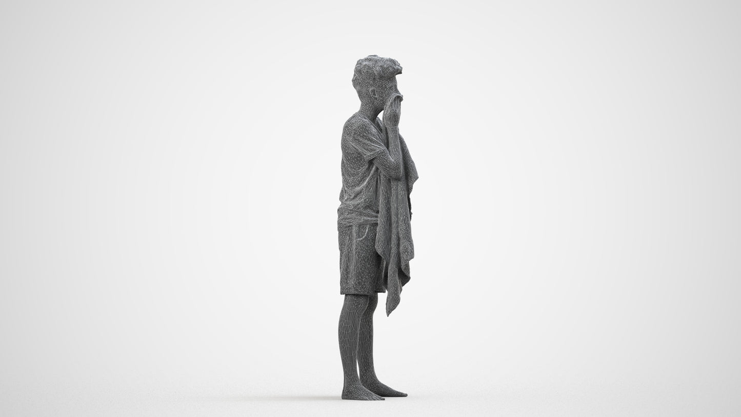 realistic 3D boy casual kids, scanned archviz people for Blender and 3ds Max, wireframe side view