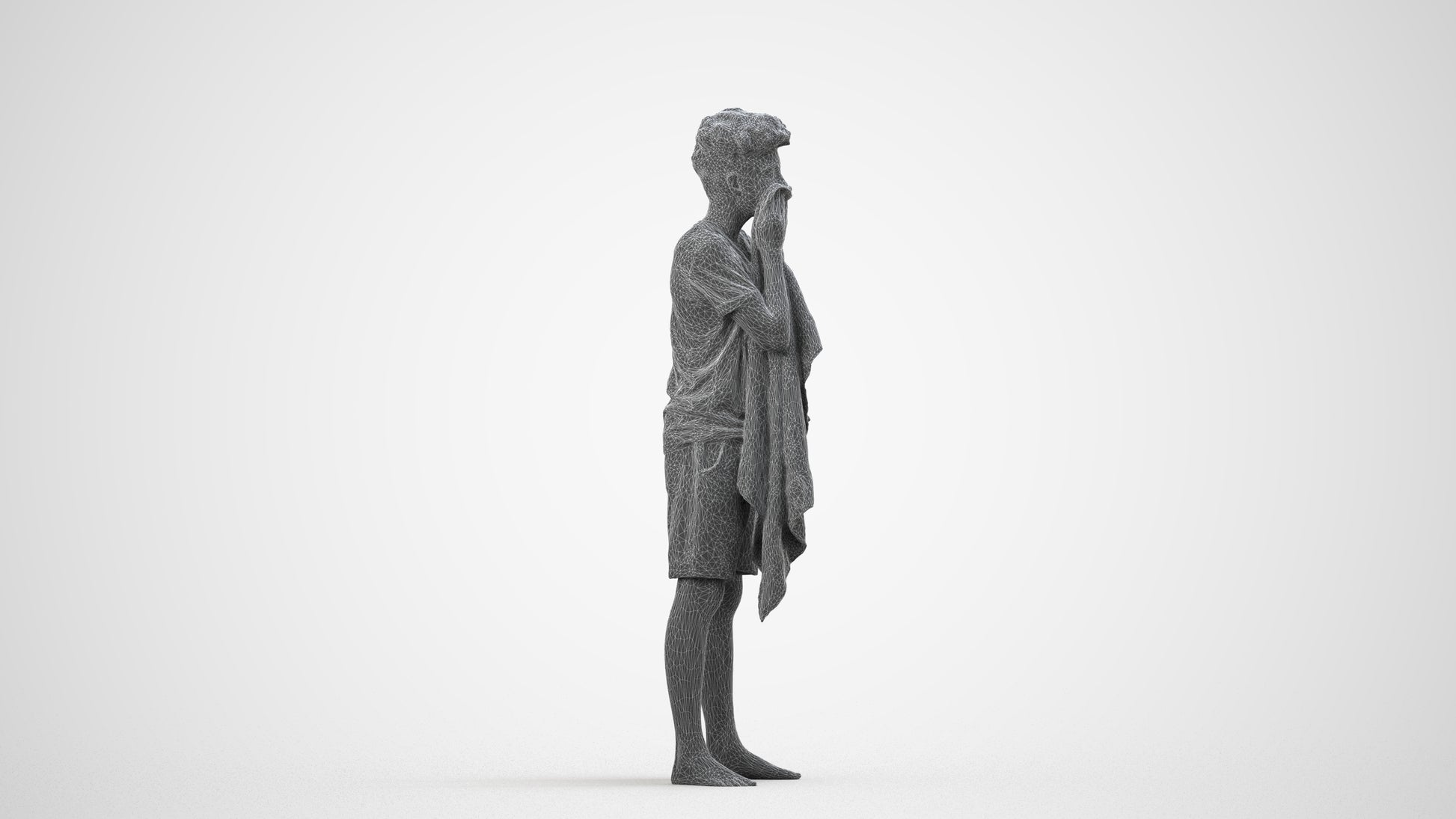 realistic 3D boy casual kids, scanned archviz people for Blender and 3ds Max, wireframe side view