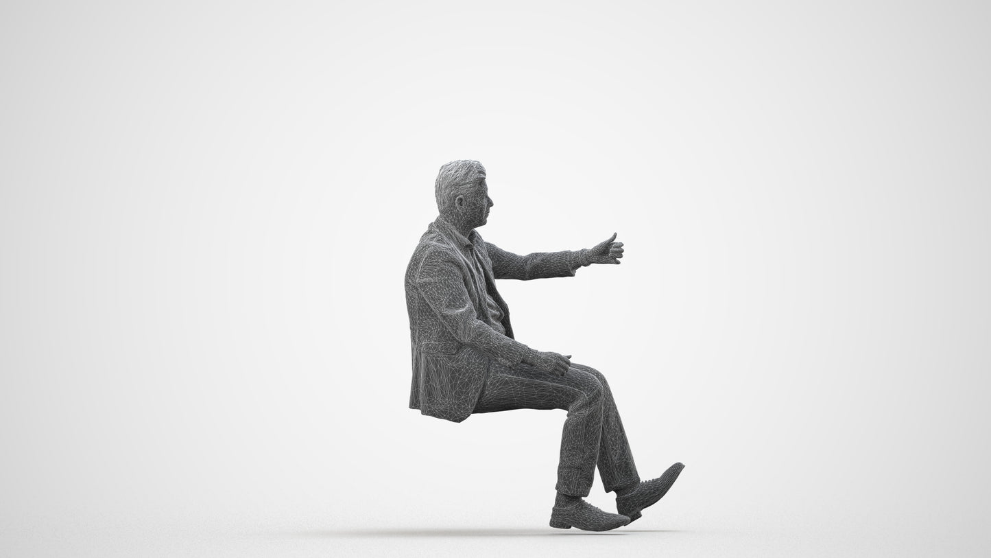 realistic 3D human man business driving, archviz people FBX OBJ for Blender, wireframe side view