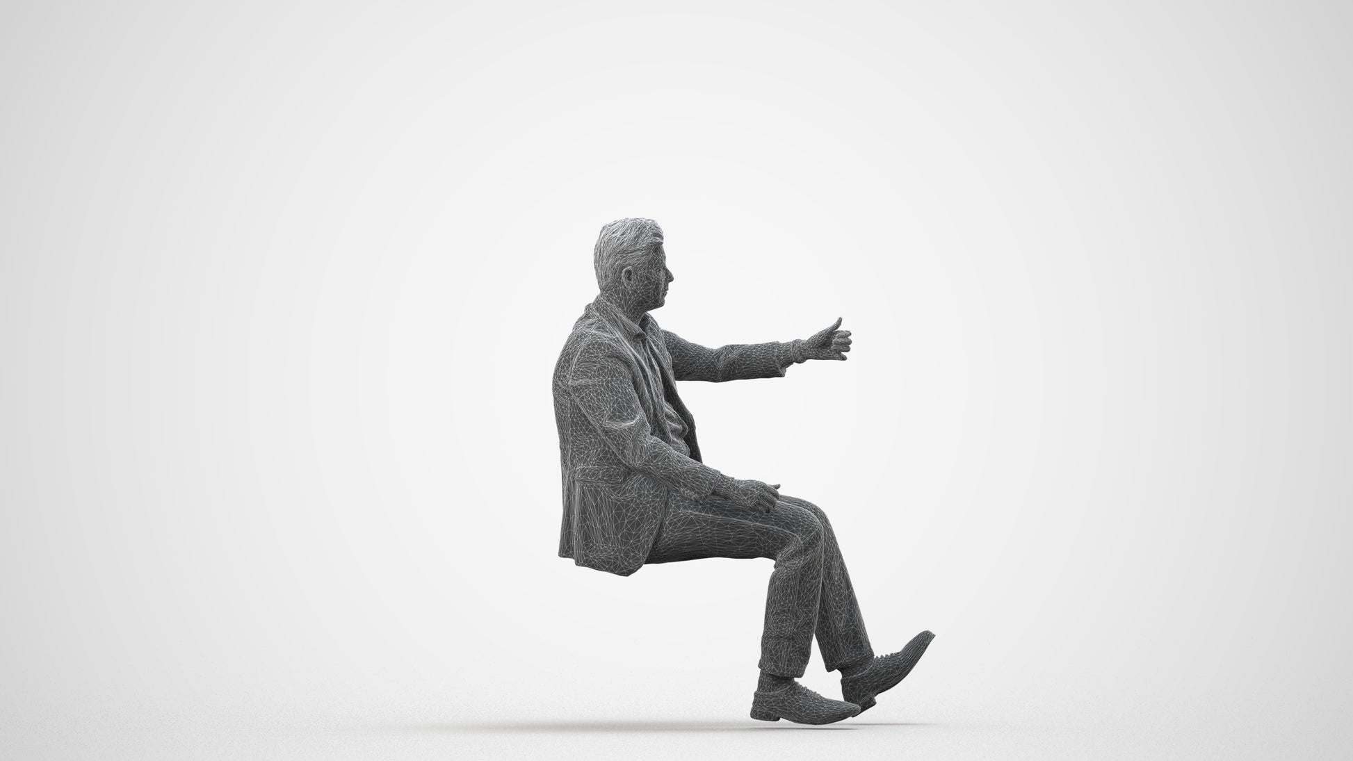 realistic 3D human man business driving, archviz people FBX OBJ for Blender, wireframe side view