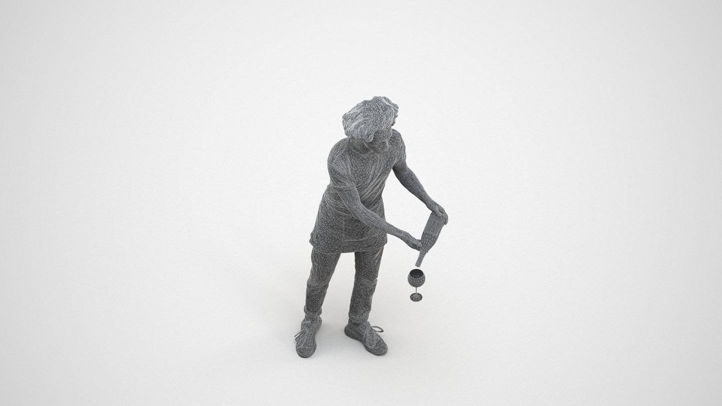 realistic 3D human man hospitality, archviz people FBX OBJ for Blender, wireframe three-quarter view
