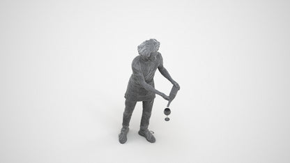 realistic 3D human man hospitality, archviz people FBX OBJ for Blender, wireframe three-quarter view