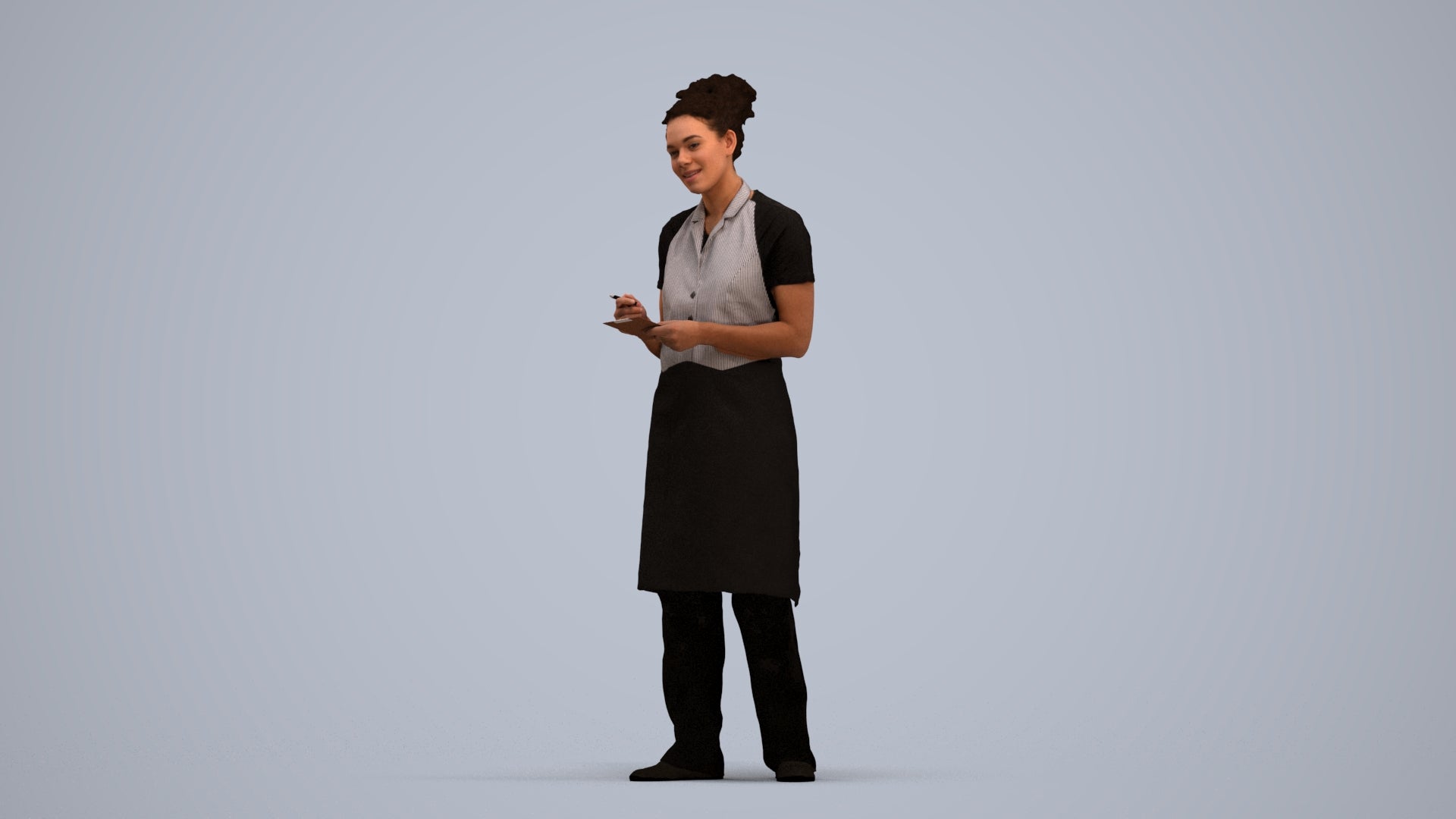 realistic 3D people woman hospitality, render-ready for V-Ray and Corona, FBX OBJ, standing pose render
