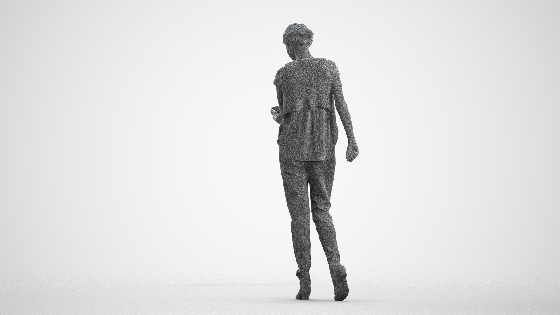 3D scanned woman standing casual, photorealistic archviz people for Enscape and SketchUp, wireframe front view