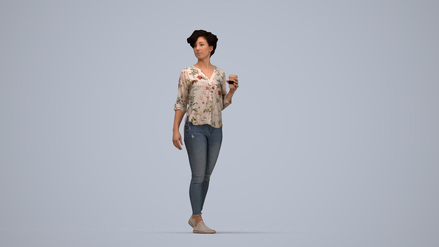 scanned 3D woman casual walking, photogrammetry people for Enscape and V-Ray, top-down view render