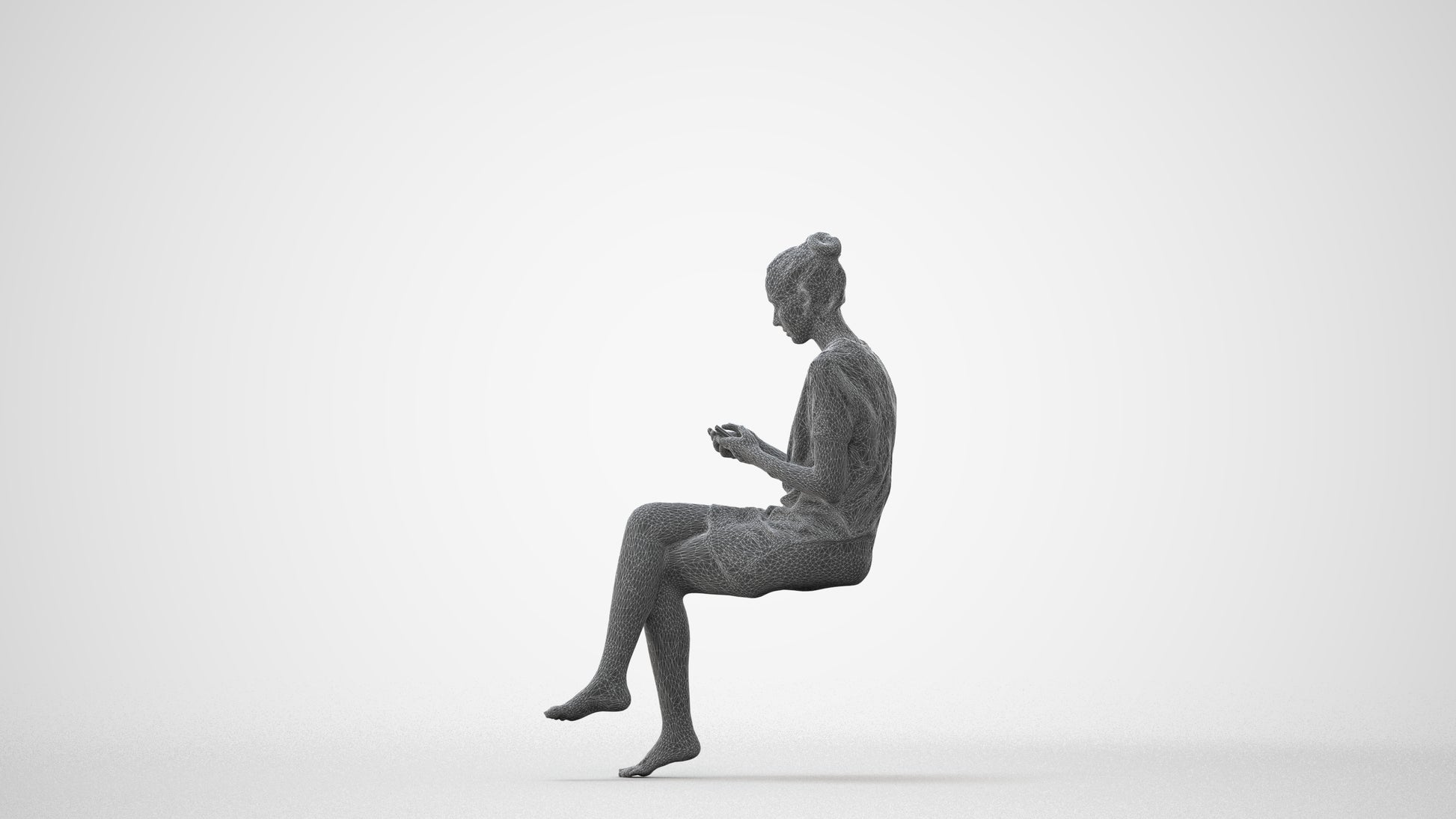 3D scanned woman sitting casual, photorealistic archviz people for Enscape and SketchUp, square thumbnail