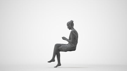 3D scanned woman sitting casual, photorealistic archviz people for Enscape and SketchUp, square thumbnail
