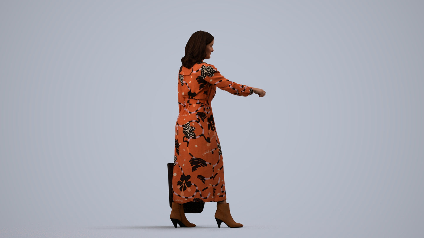 realistic 3D woman casual door, scanned archviz people for Blender and 3ds Max, side view render