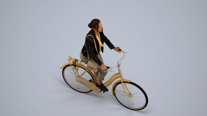 3D people model woman business cycling, scanned human for 3ds Max rendering, back view render