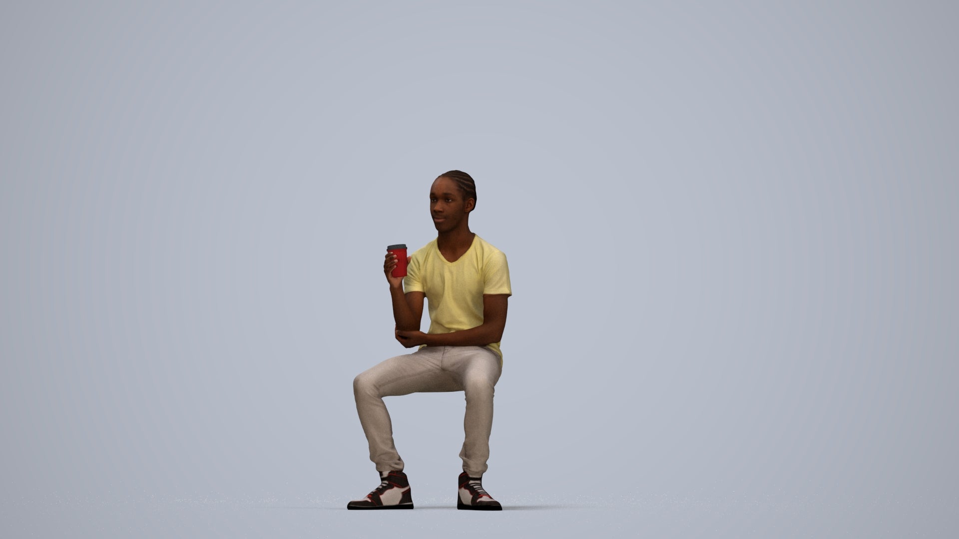 3D human model boy casual kids, photogrammetry scanned person for archviz, top-down view render