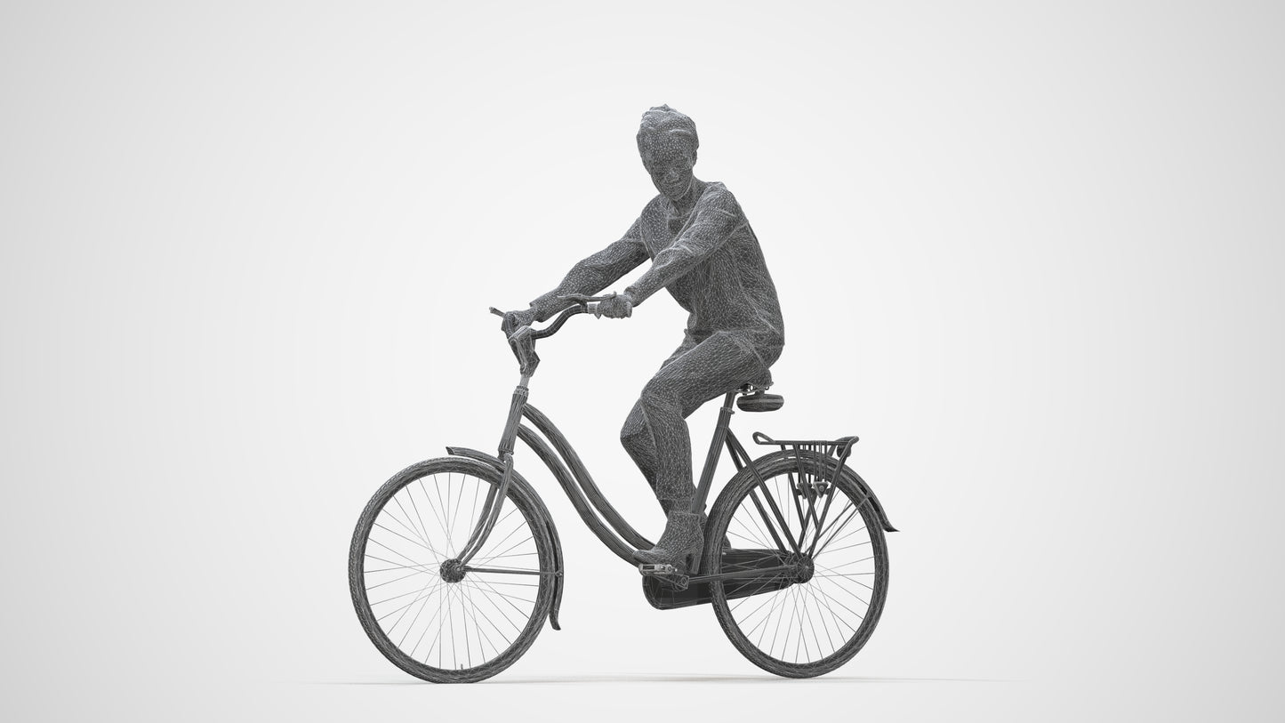 scanned 3D woman casual cycling, photogrammetry people for Enscape and V-Ray, wireframe back view