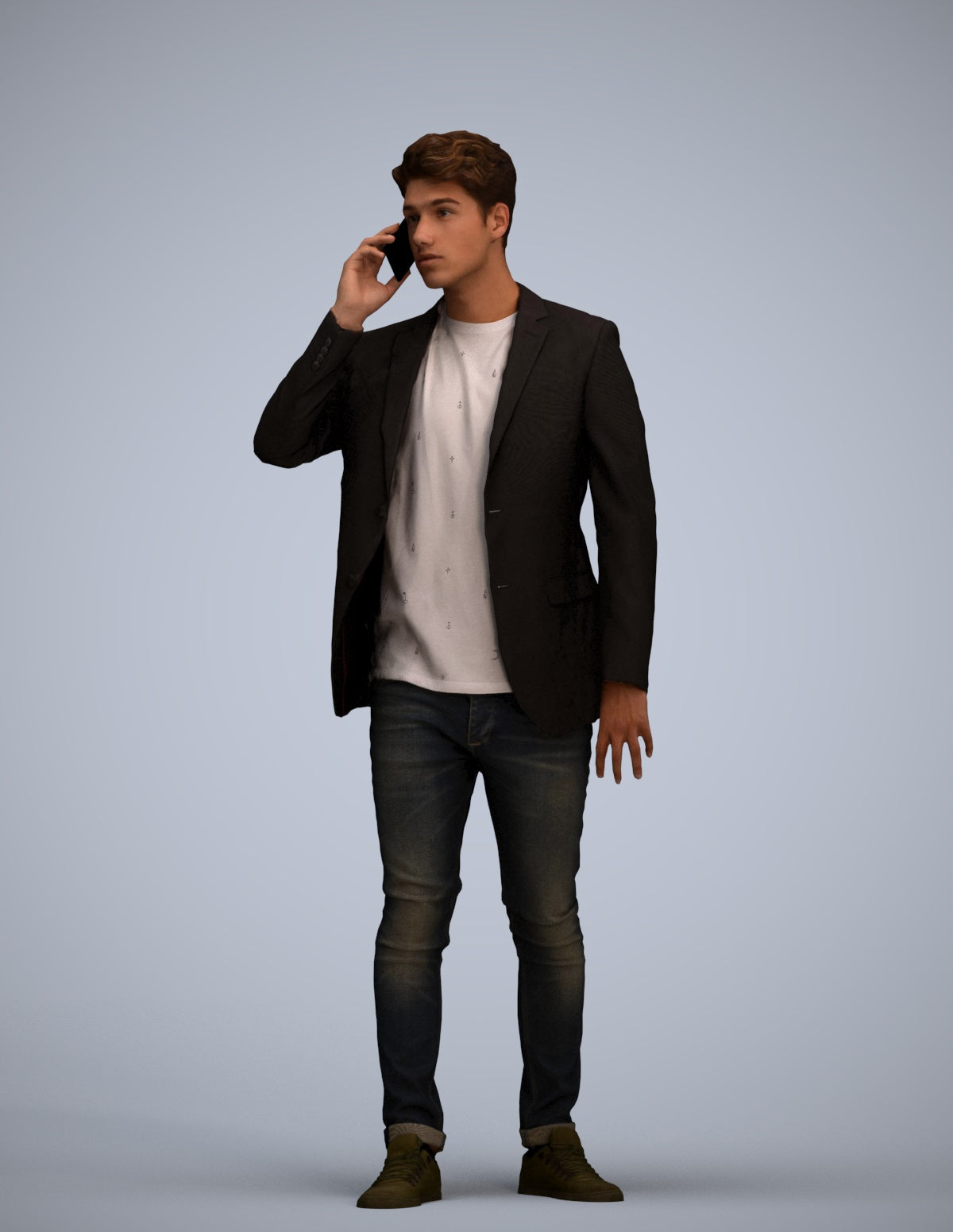 realistic 3D human man casual standing, archviz people FBX OBJ for Blender