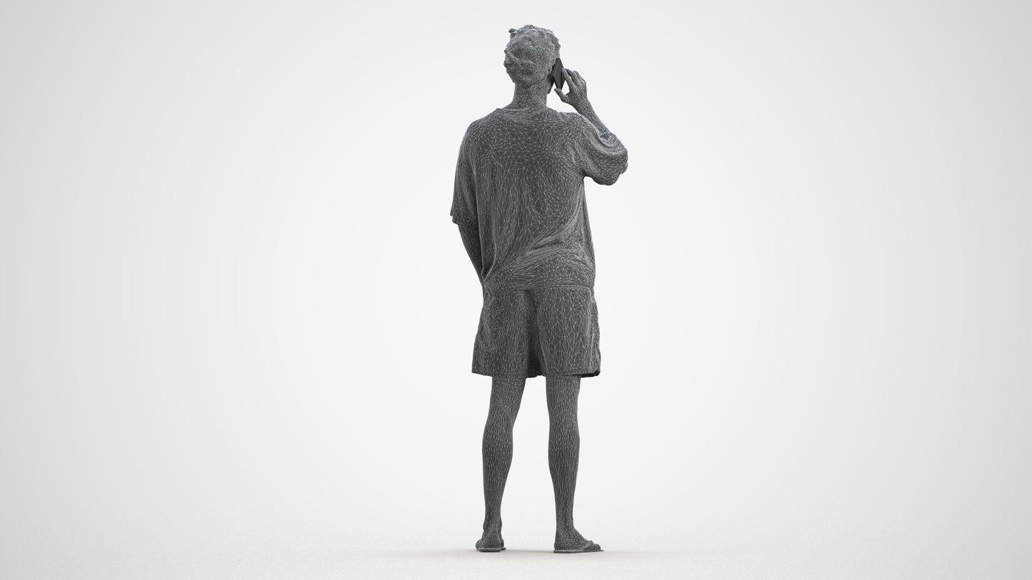 3D human model man casual standing, photogrammetry scanned person for archviz, wireframe front view