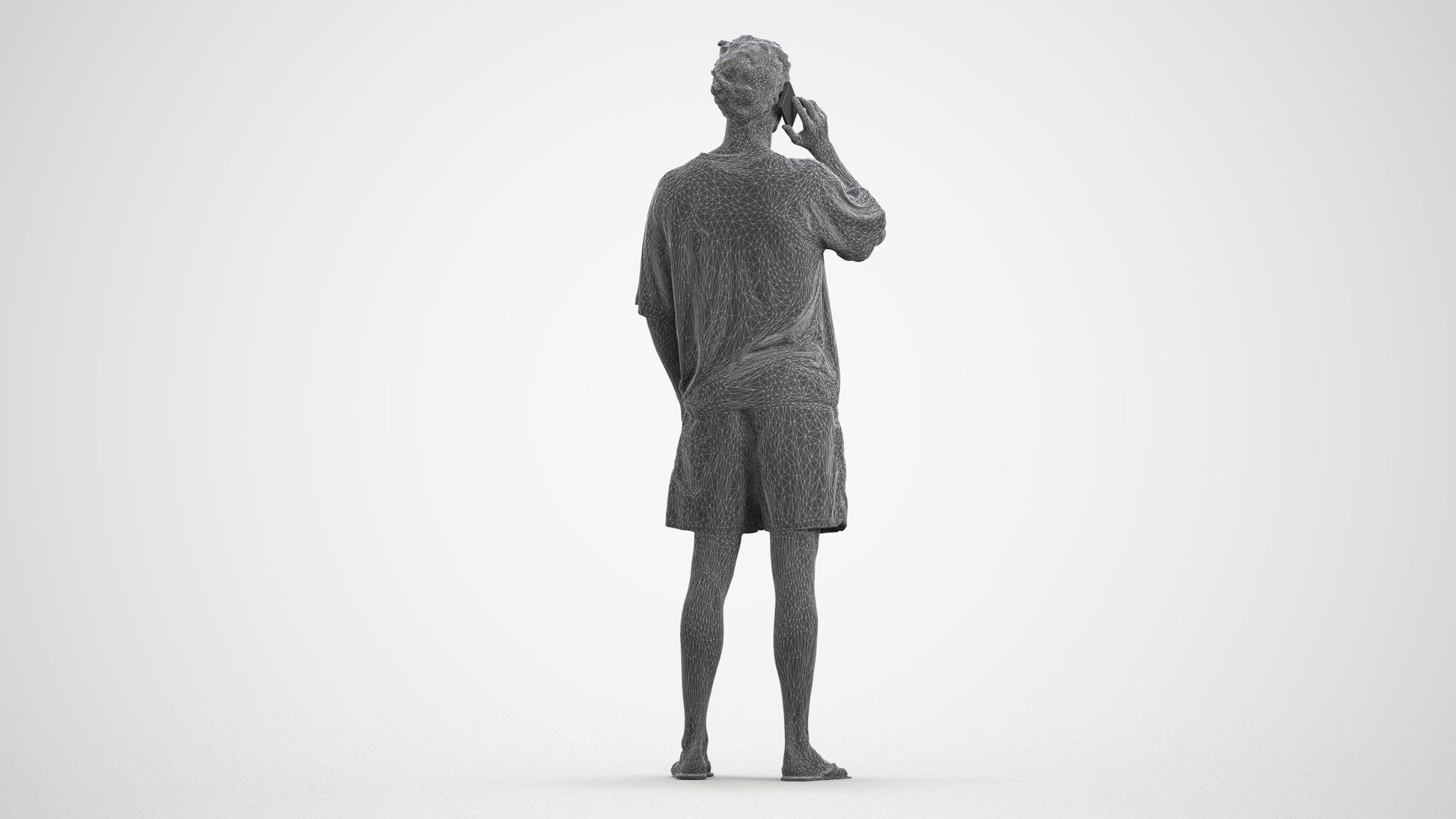 3D human model man casual standing, photogrammetry scanned person for archviz, wireframe front view