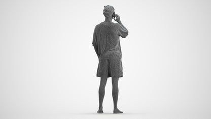 3D human model man casual standing, photogrammetry scanned person for archviz, wireframe front view