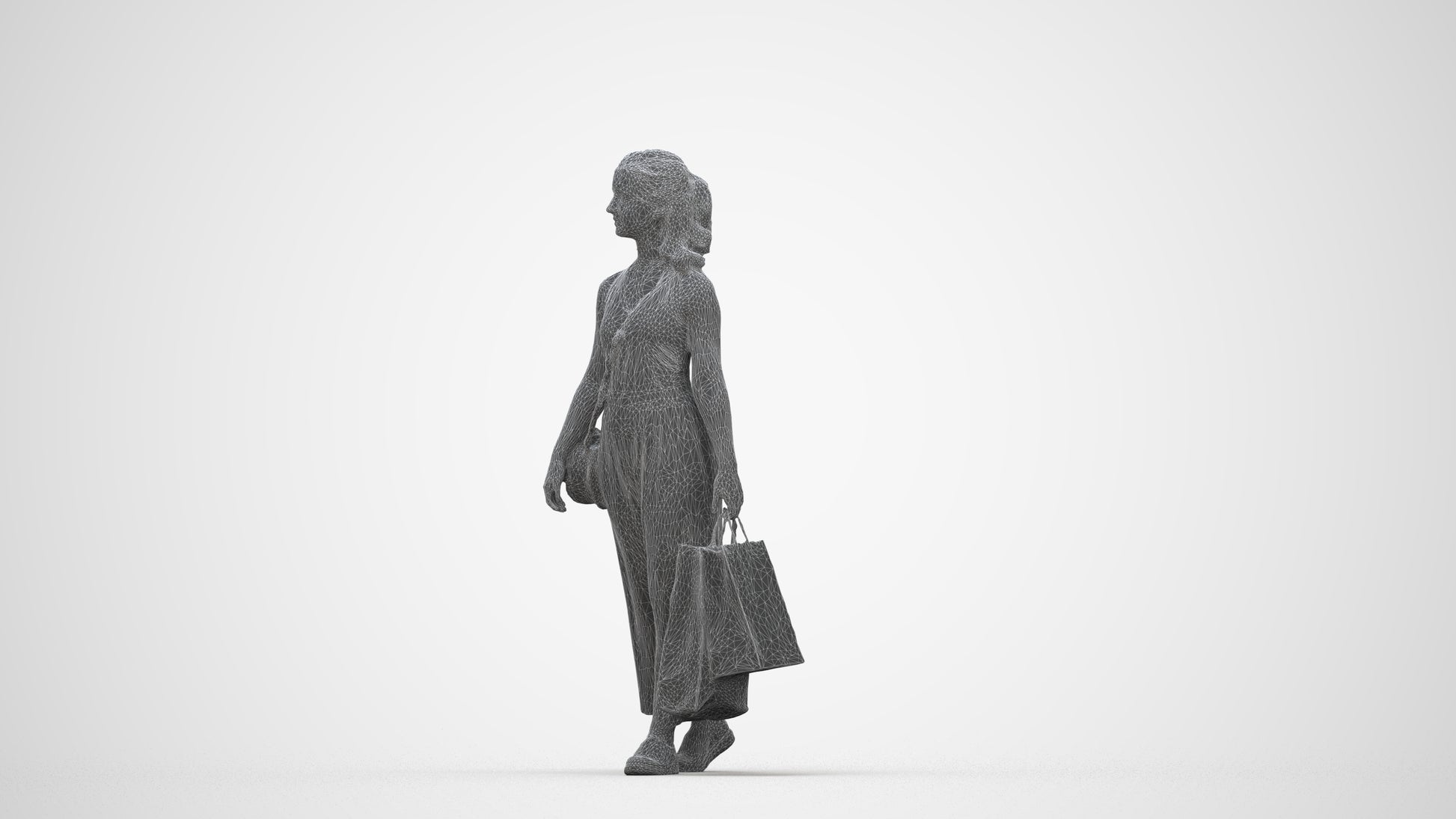 3D people model girl casual shopping, scanned human for 3ds Max rendering, wireframe back view