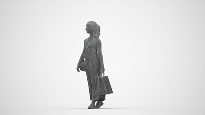 3D people model girl casual shopping, scanned human for 3ds Max rendering, wireframe back view