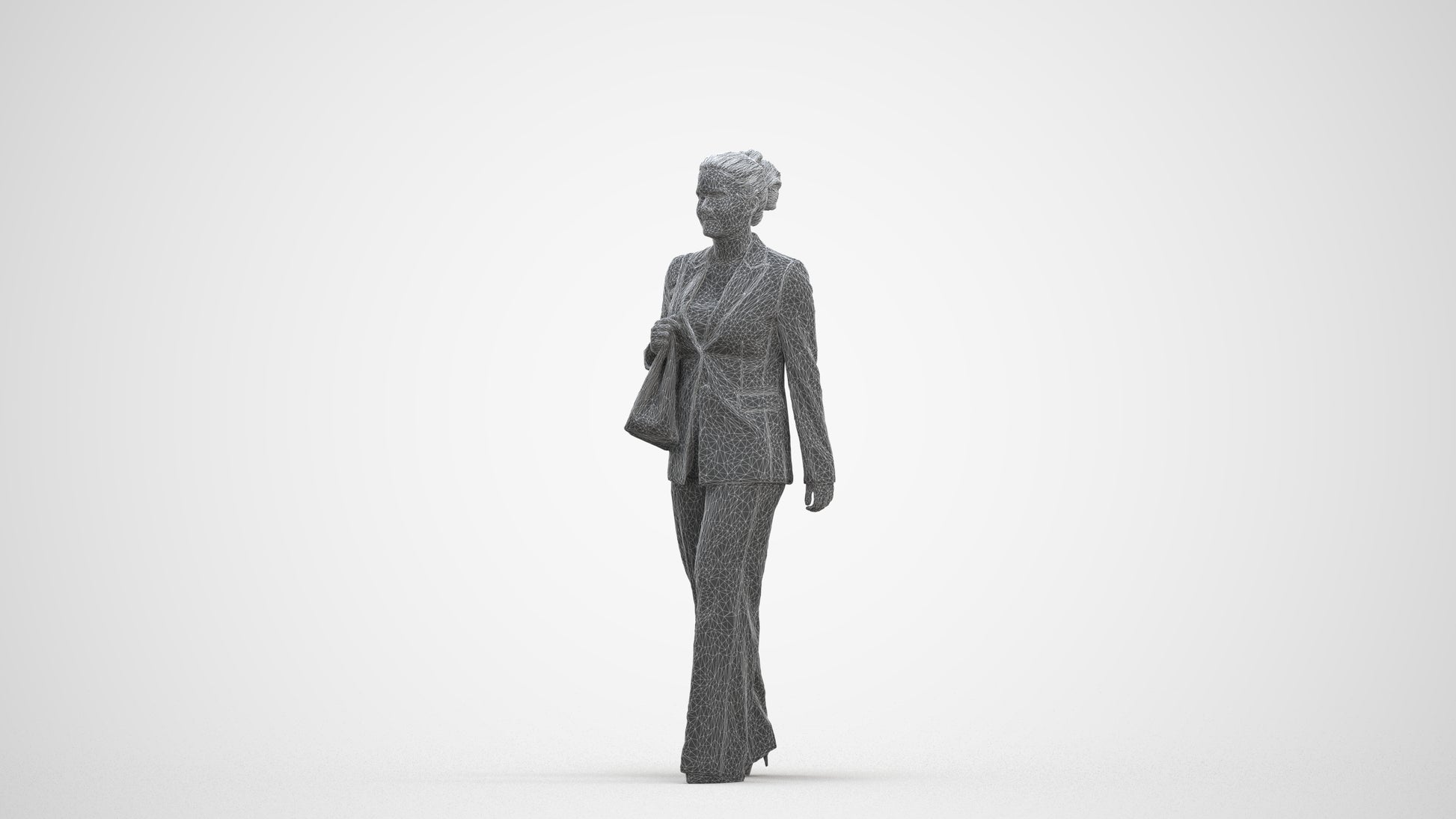 realistic 3D human woman business standing, archviz people FBX OBJ for Blender, three-quarter front view render