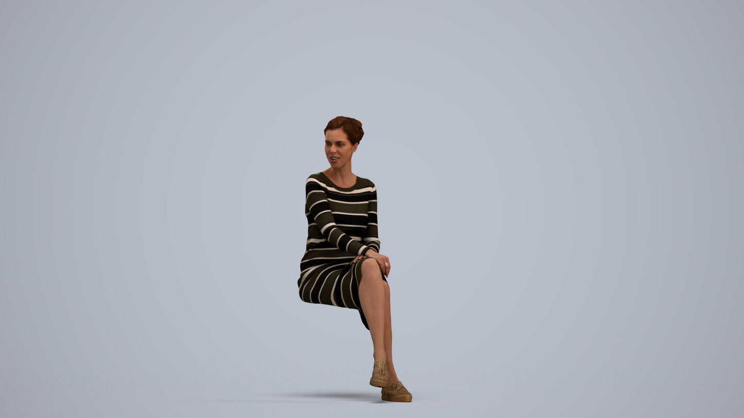 3D scanned woman sitting casual, photorealistic archviz people for Enscape and SketchUp, standing pose render