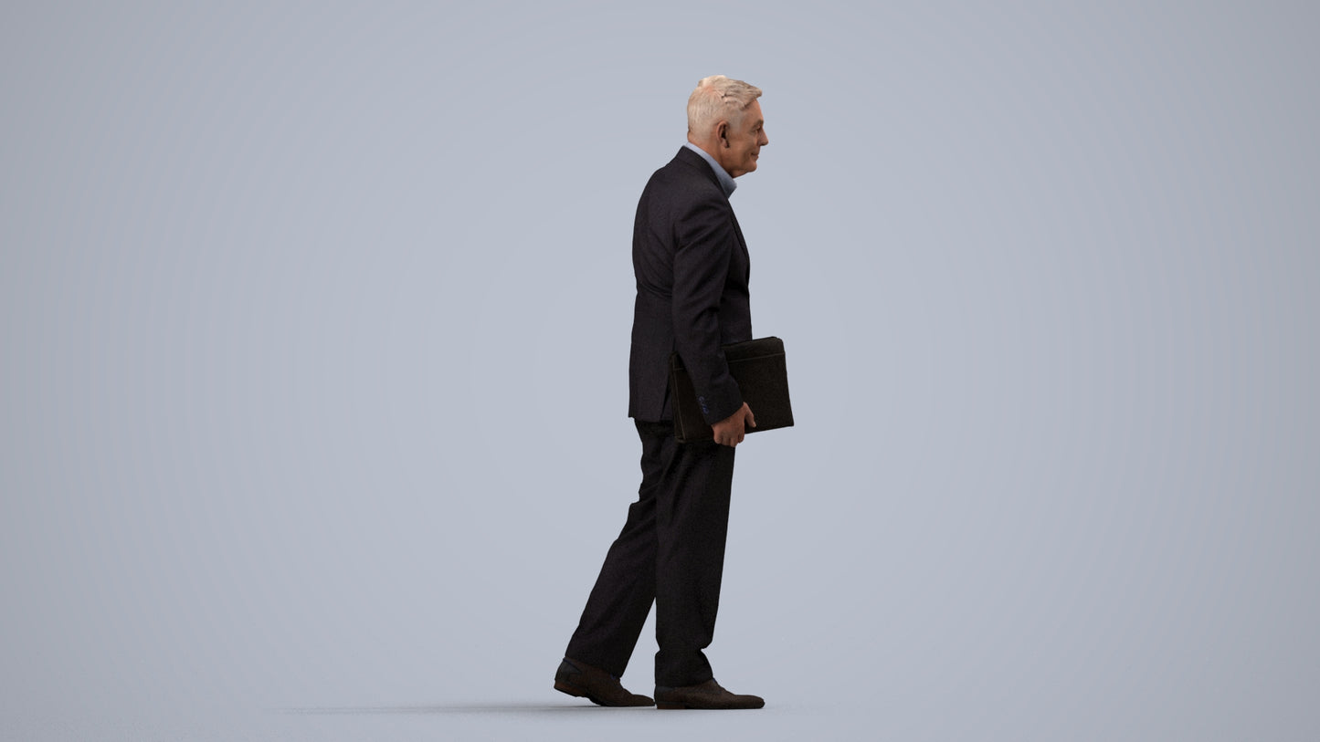 realistic 3D senior man business, scanned archviz people for Blender and 3ds Max, side view render