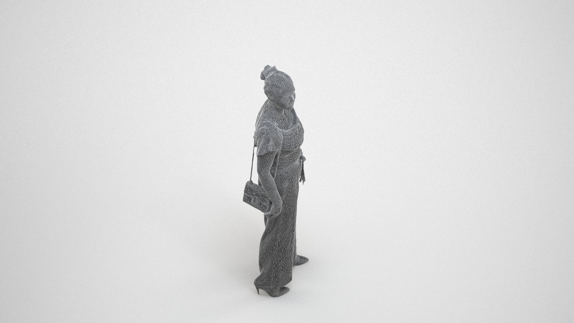 realistic 3D woman casual walking, scanned archviz people for Blender and 3ds Max, wireframe three-quarter view