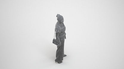 realistic 3D woman casual walking, scanned archviz people for Blender and 3ds Max, wireframe three-quarter view