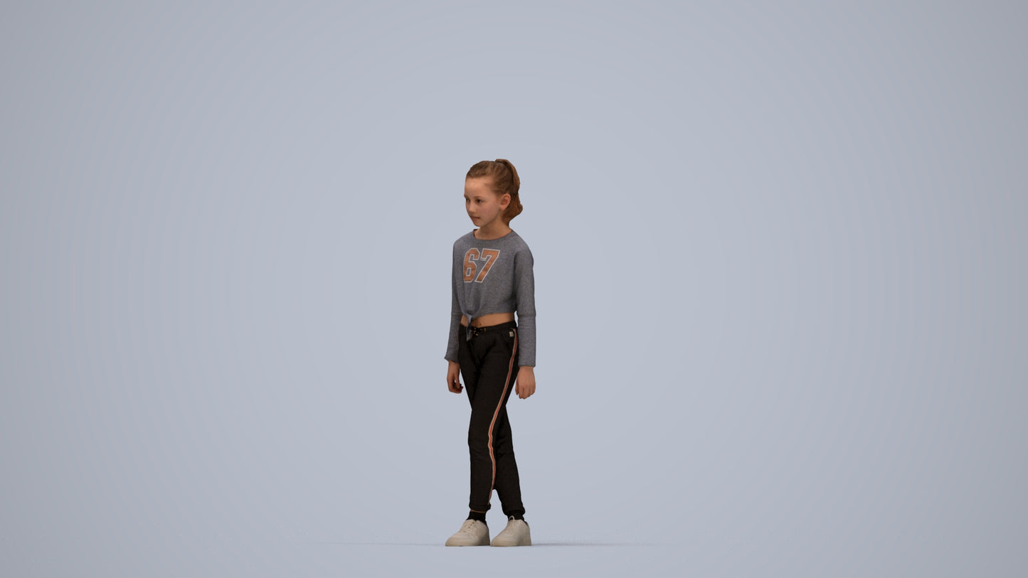 realistic 3D human girl sport kids, archviz people FBX OBJ for Blender, top-down view render