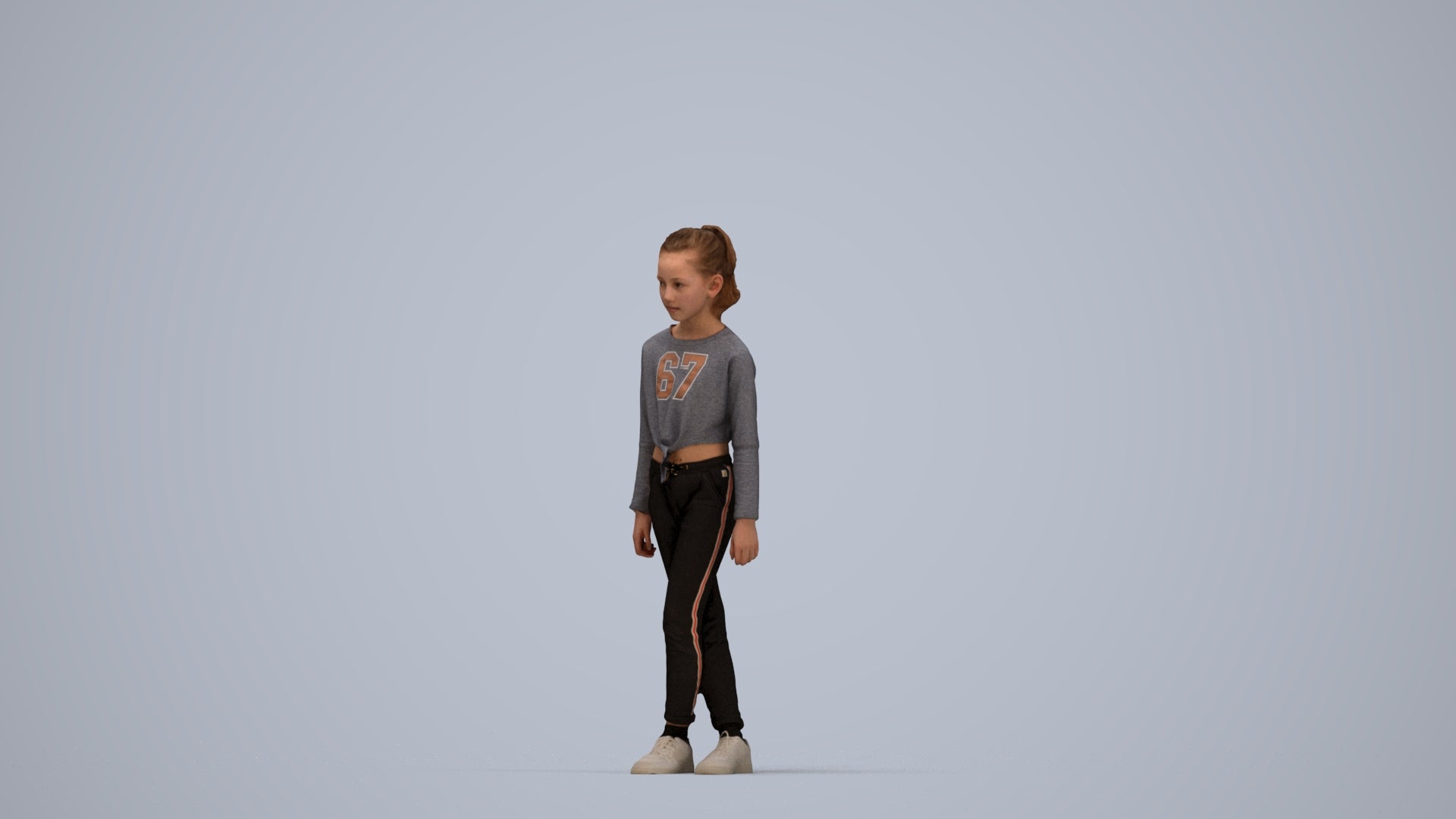 realistic 3D human girl sport kids, archviz people FBX OBJ for Blender, top-down view render
