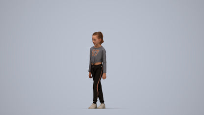 realistic 3D human girl sport kids, archviz people FBX OBJ for Blender, top-down view render