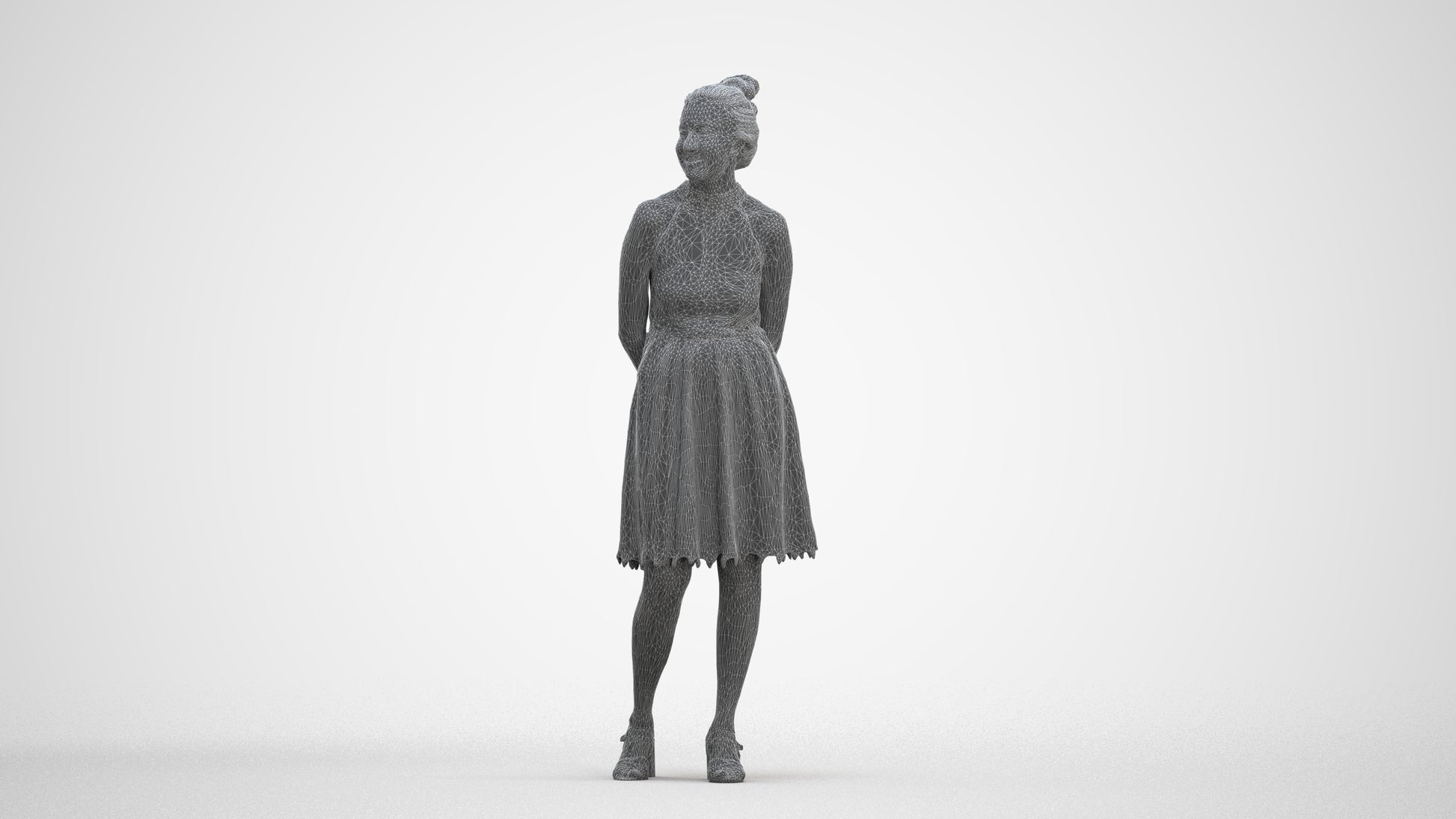 realistic 3D people woman formal standing, render-ready for V-Ray and Corona, FBX OBJ, three-quarter front view render