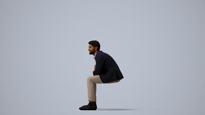 3D human model man business, photogrammetry scanned person for archviz, three-quarter view render
