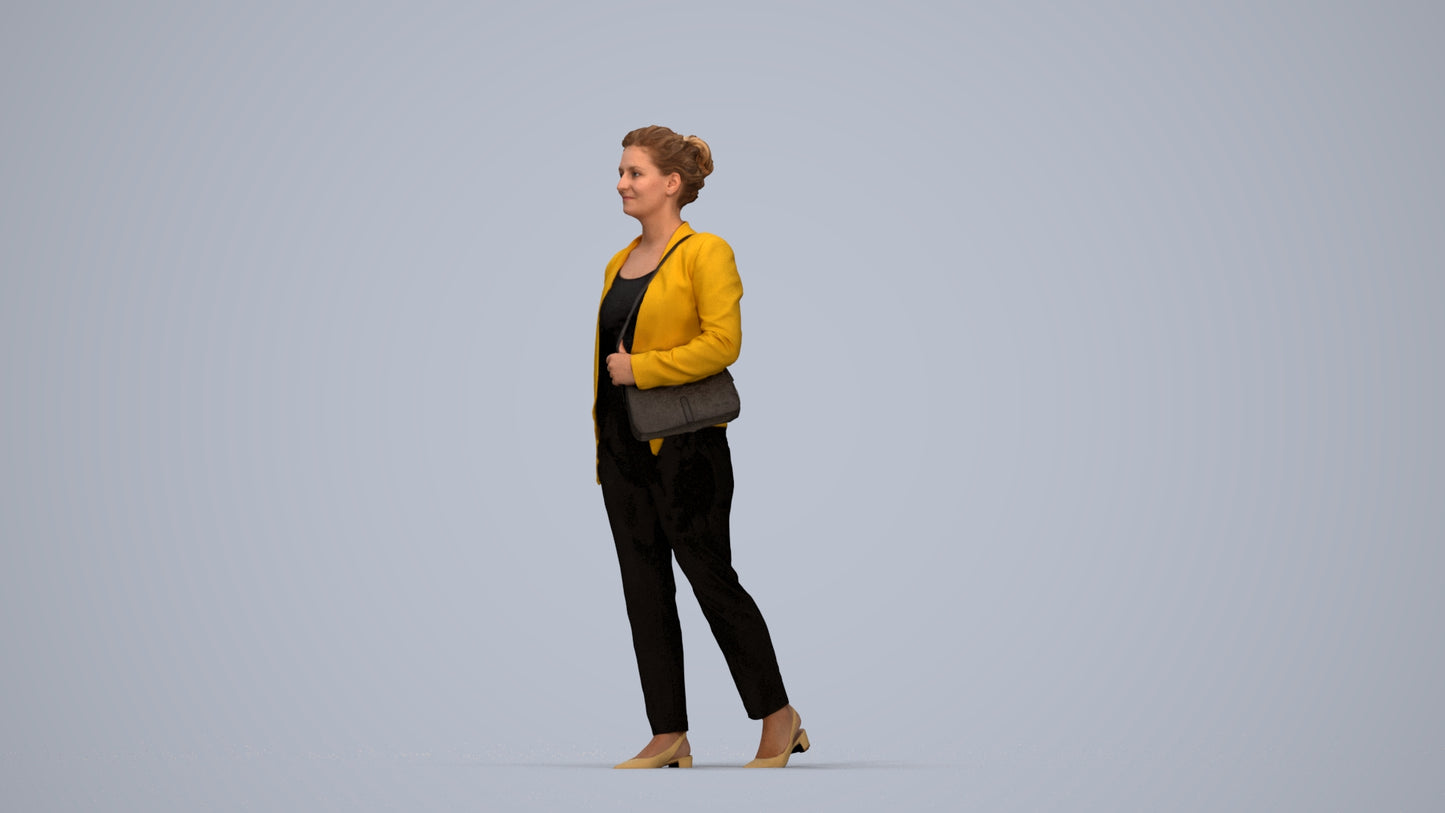 scanned 3D woman business walking, photogrammetry people for Enscape and V-Ray, top-down view render