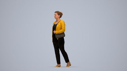 scanned 3D woman business walking, photogrammetry people for Enscape and V-Ray, top-down view render