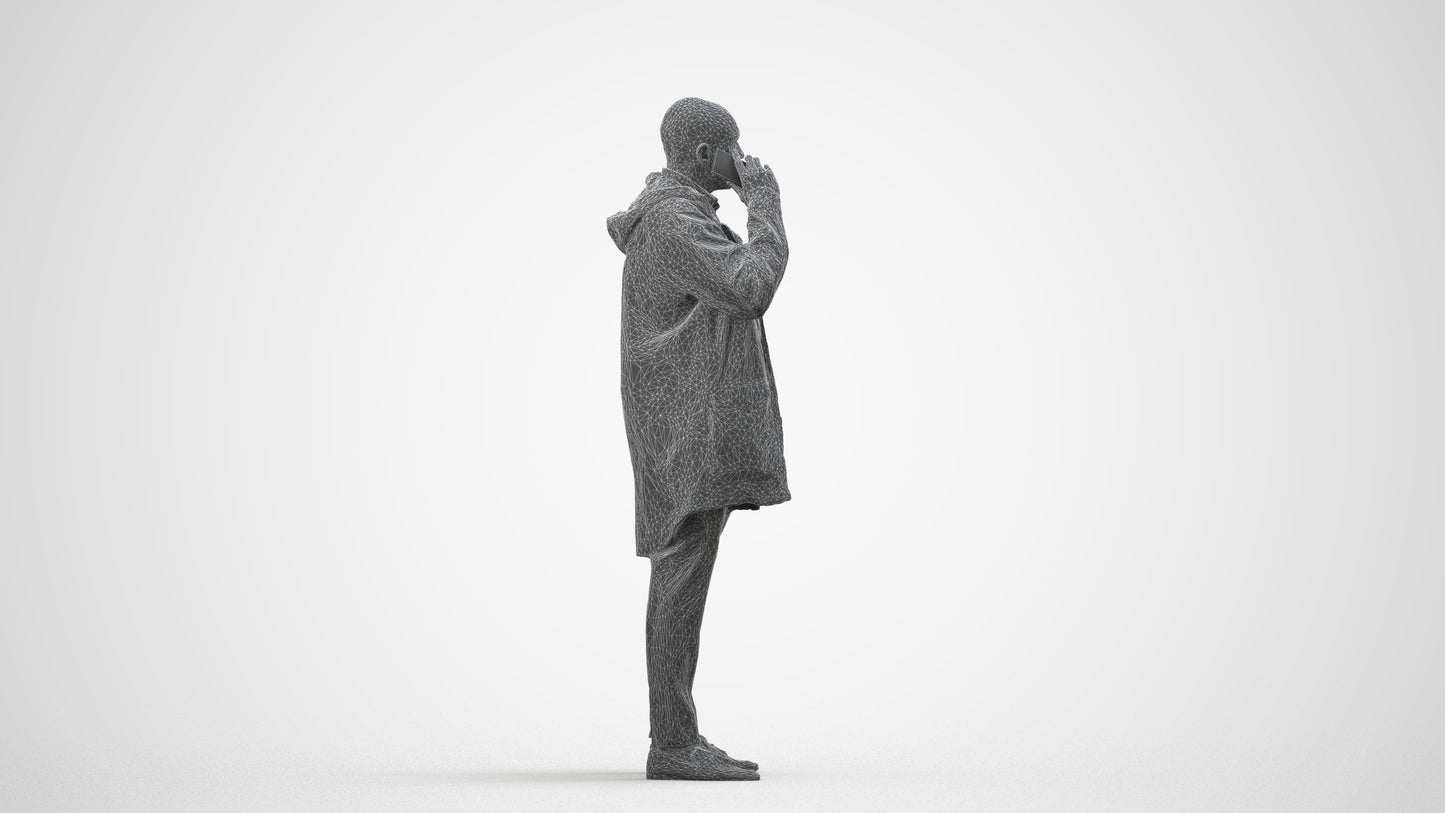 photogrammetry 3D man business standing, realistic human model archviz FBX, wireframe side view