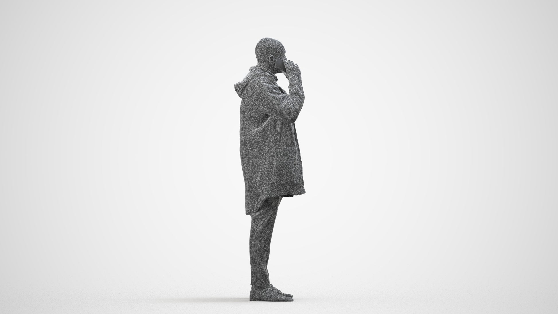 photogrammetry 3D man business standing, realistic human model archviz FBX, wireframe side view