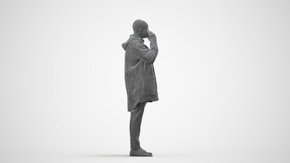 photogrammetry 3D man business standing, realistic human model archviz FBX, wireframe side view