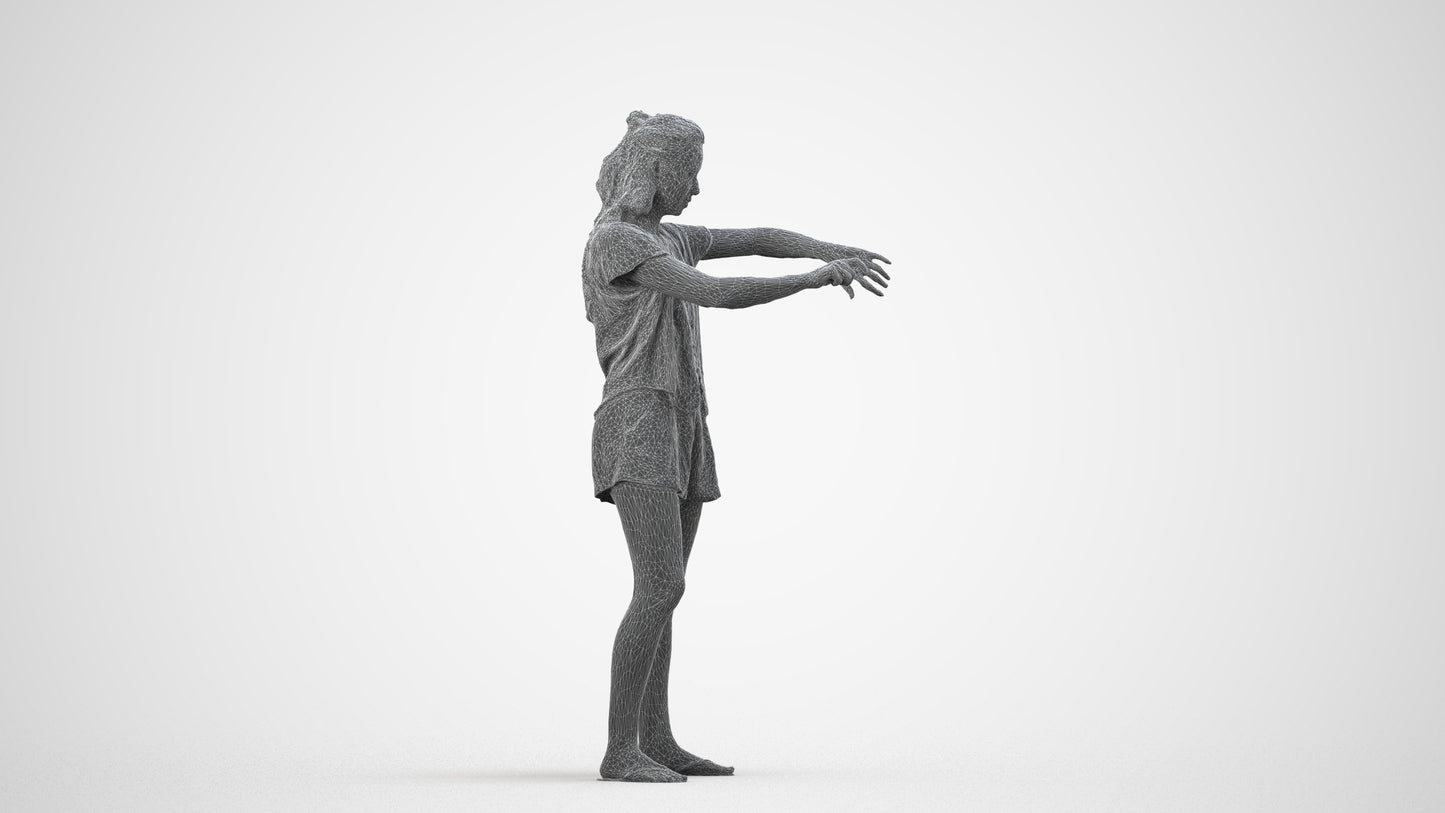 realistic 3D people woman casual standing, render-ready for V-Ray and Corona, FBX OBJ, wireframe side view