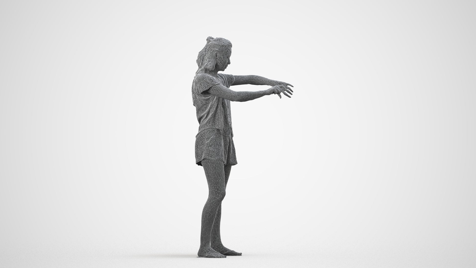 realistic 3D people woman casual standing, render-ready for V-Ray and Corona, FBX OBJ, wireframe side view