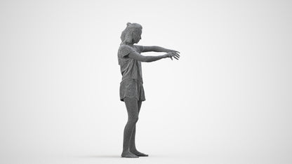 realistic 3D people woman casual standing, render-ready for V-Ray and Corona, FBX OBJ, wireframe side view