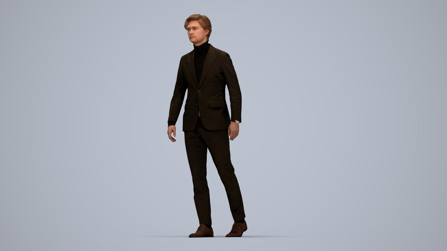 3D people model man business, scanned human for 3ds Max rendering, top-down view render