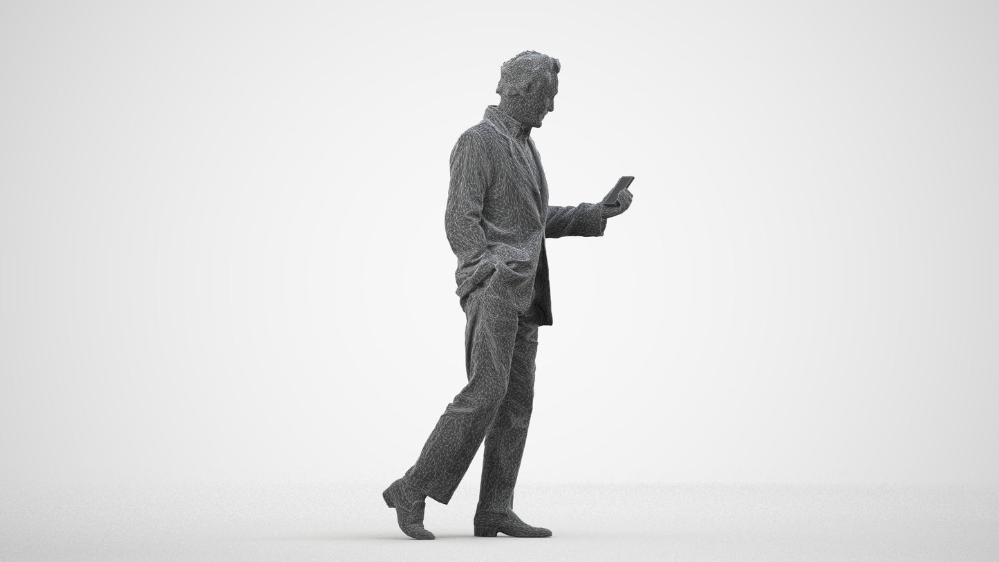realistic 3D human man business walking, archviz people FBX OBJ for Blender, wireframe side view